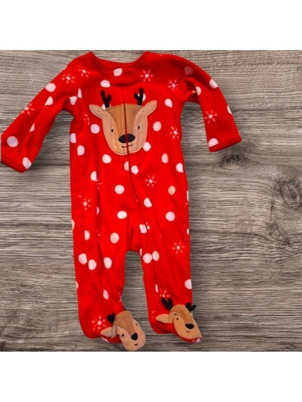 Carter's Red Reindeer Polka Dot Footed Pajamas 3 Months